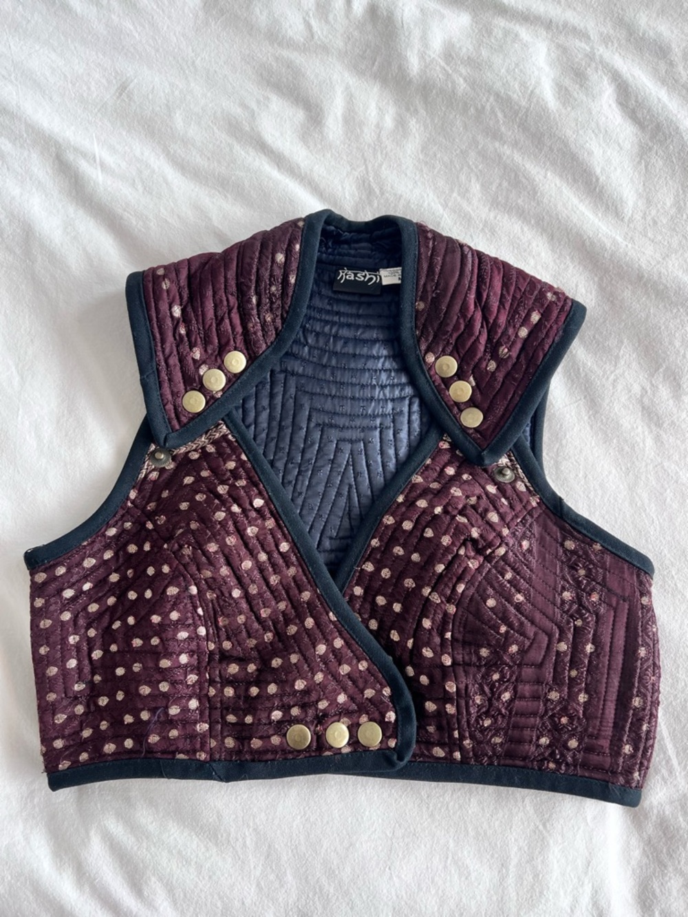 Kashi 100% Silk Burgundy Quilted Cropped Vest with Black Trim